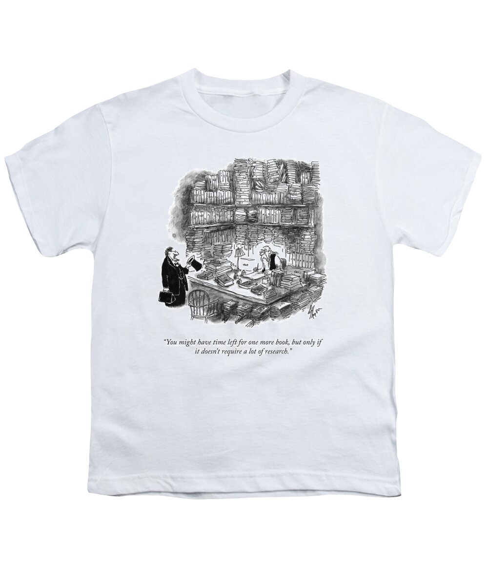 “you Might Have Time Left For One More Book Youth T-Shirt featuring the drawing One More Book by Frank Cotham