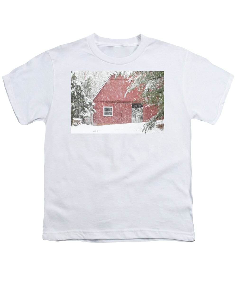 2017 Youth T-Shirt featuring the photograph Open Door Barn in Snow by Charles Floyd
