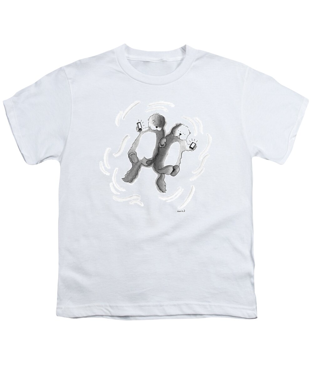 Captionless Youth T-Shirt featuring the drawing Otters by Navied Mahdavian