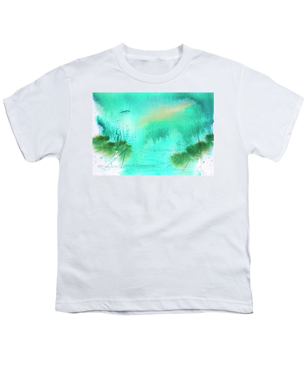 Beach Youth T-Shirt featuring the painting Misty Morning Abstract -- Watercolor by Catherine Ludwig Donleycott