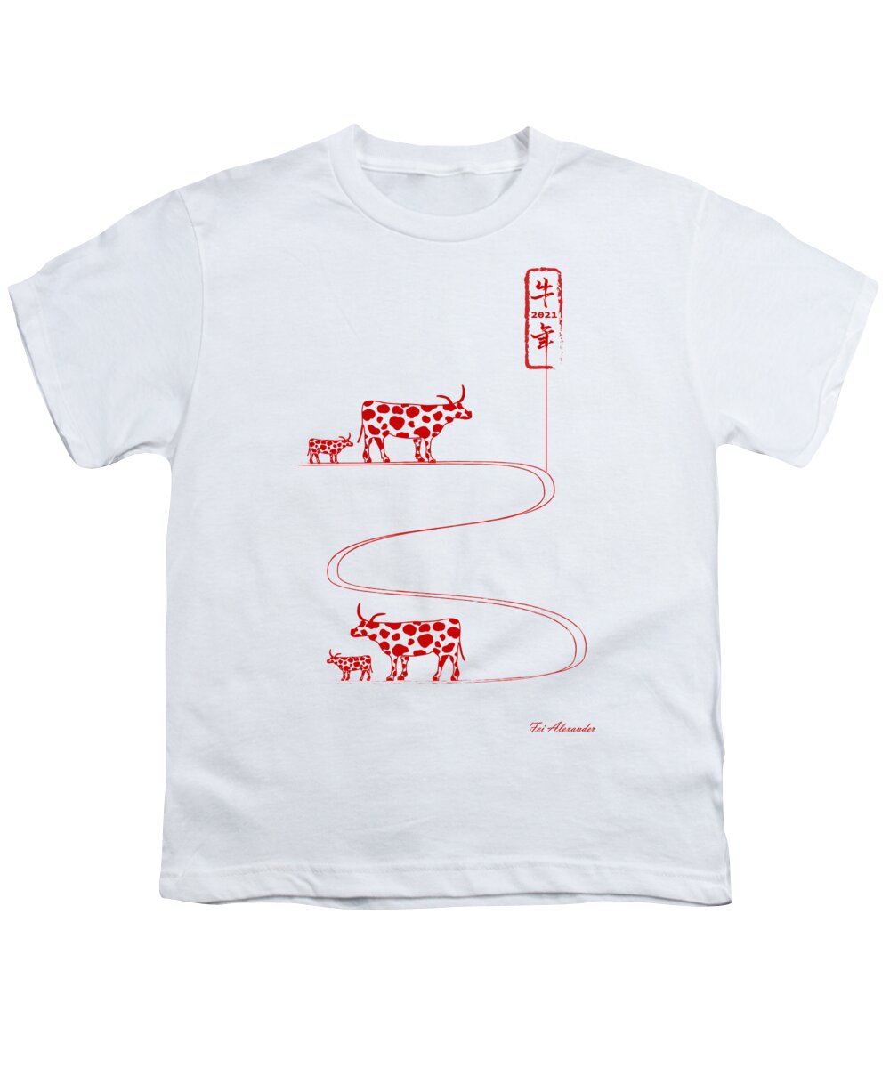 Year Of Ox Youth T-Shirt featuring the digital art Ox Year No.12 by Fei A