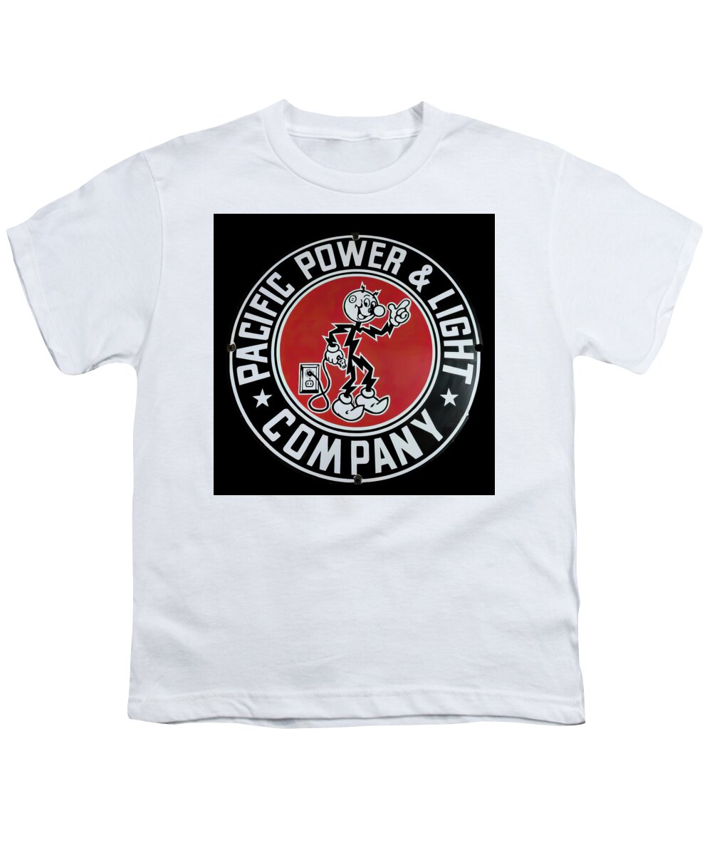Pacific Power Youth T-Shirt featuring the photograph Pacific power and light vintage sign by Flees Photos