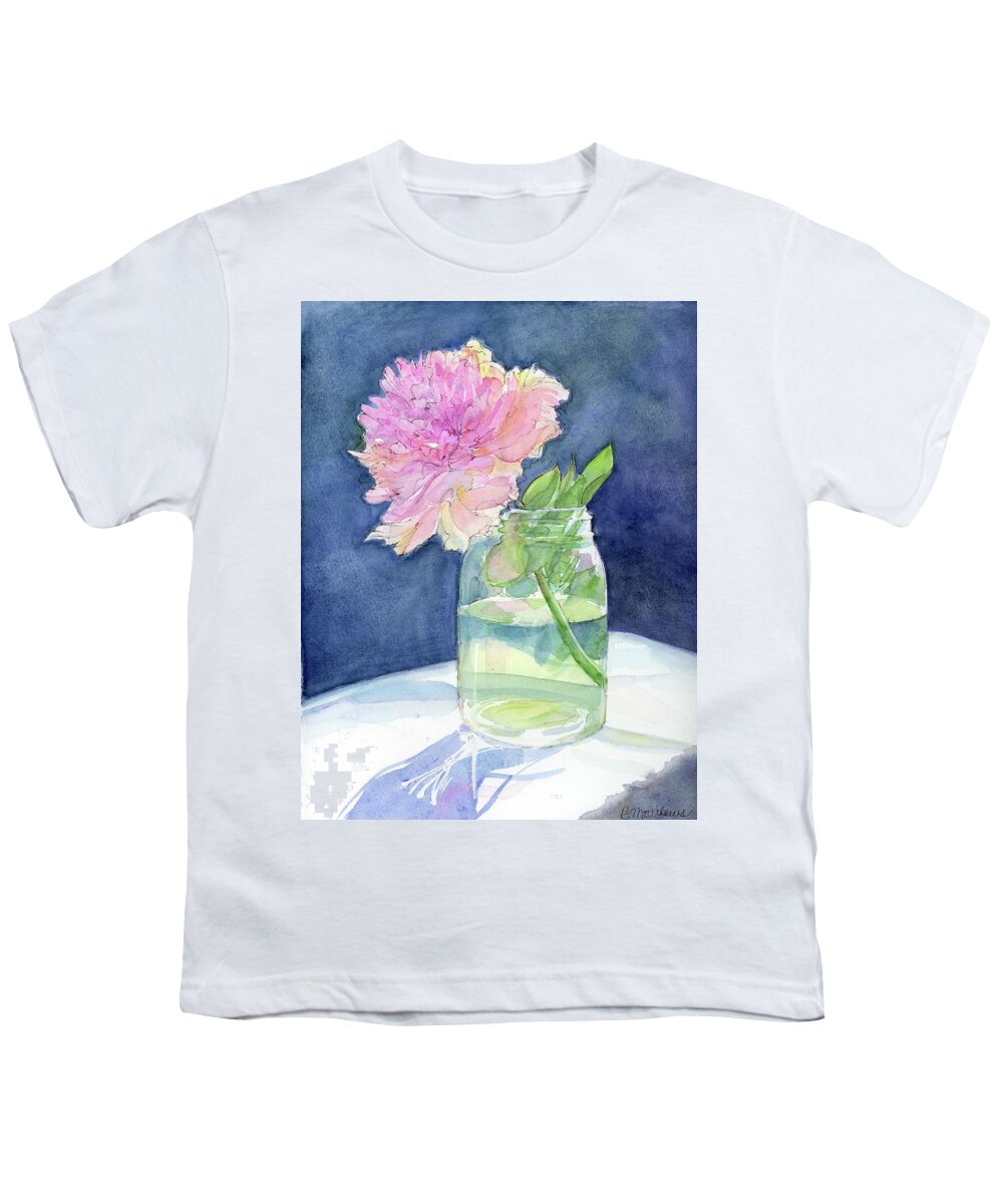 Watercolor Paintings Youth T-Shirt featuring the painting Peony in a jar by Rebecca Matthews