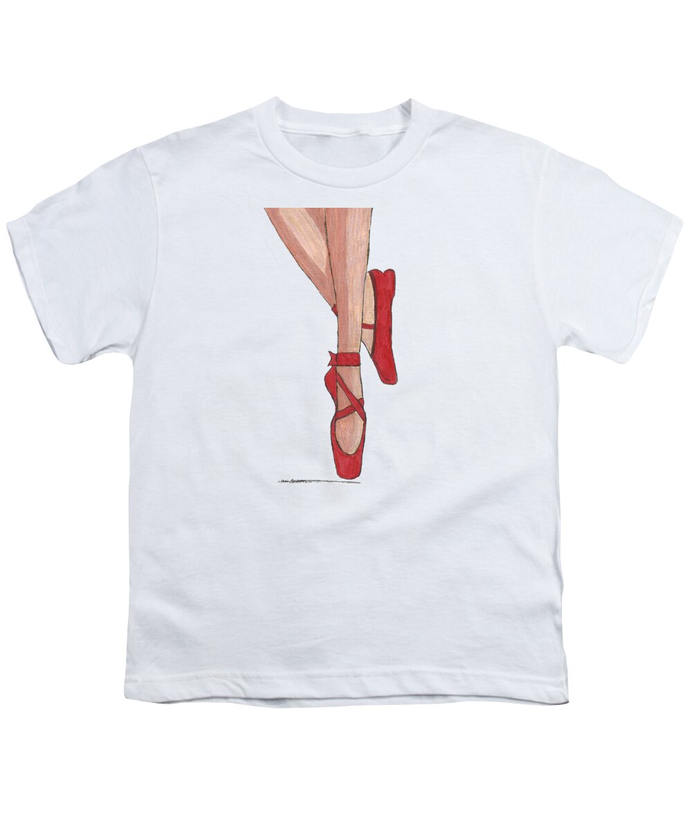 Dancer Youth T-Shirt featuring the drawing Pirouette by Ali Baucom