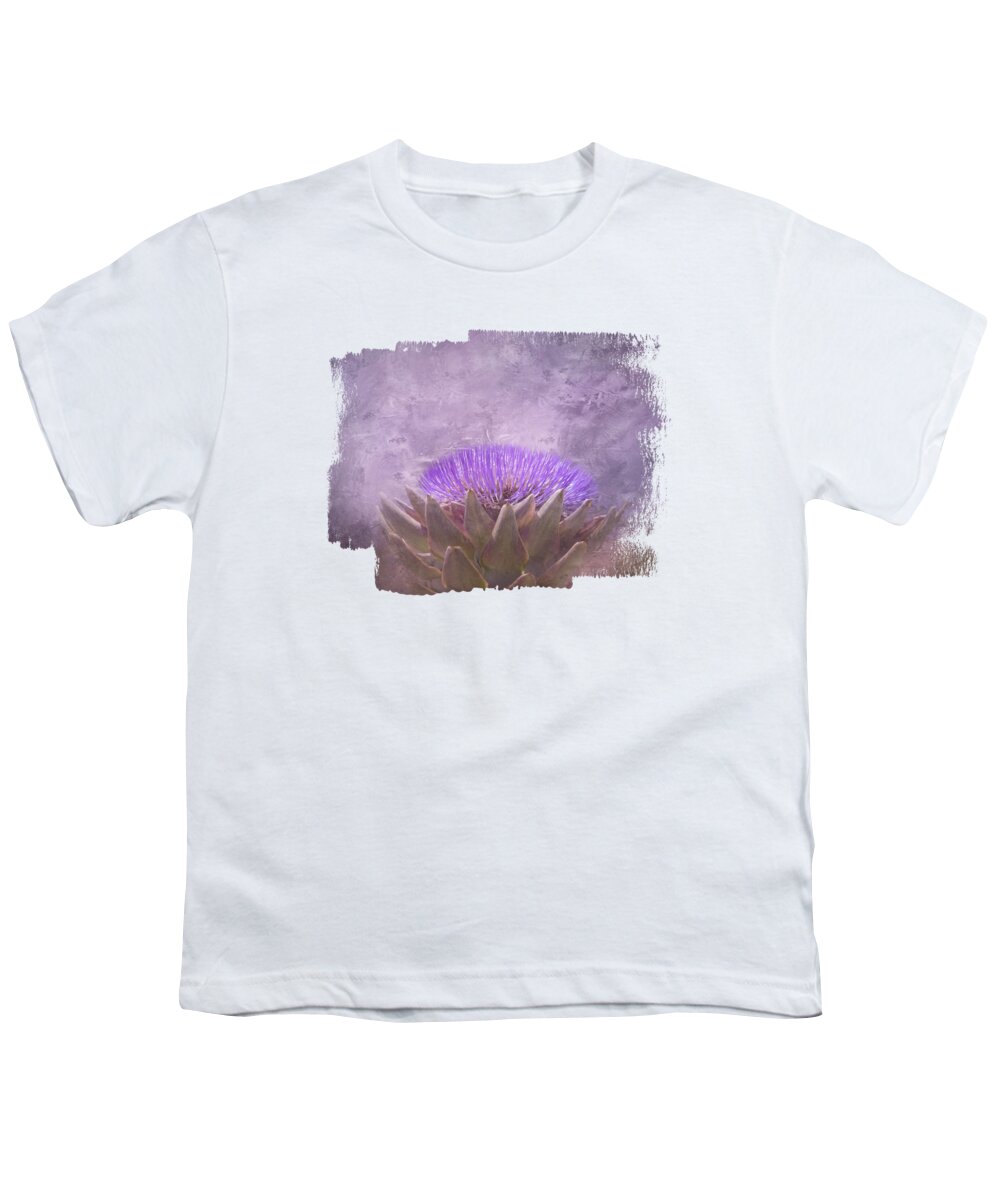 Artichoke Flower Youth T-Shirt featuring the mixed media Purple Artichoke Flower One by Elisabeth Lucas