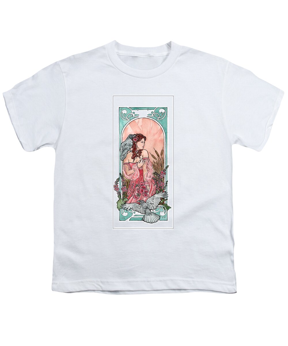 Crow Youth T-Shirt featuring the painting Raven Maiden by Tiffany DiGiacomo