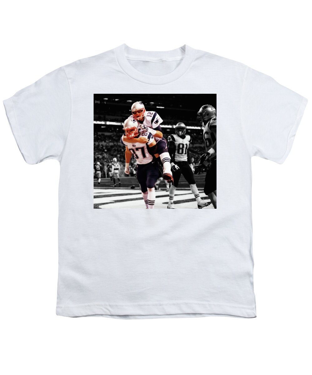 Rob Gronkowski and Tom Brady Piggy Back Ride Youth T-Shirt by Brian Reaves  - Pixels