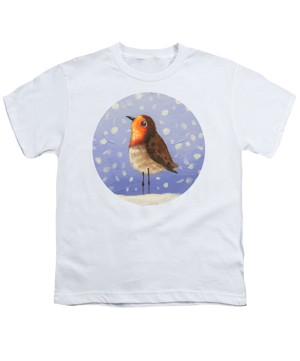 Robin Youth T-Shirt featuring the painting Robin in the Snow by Lucia Stewart