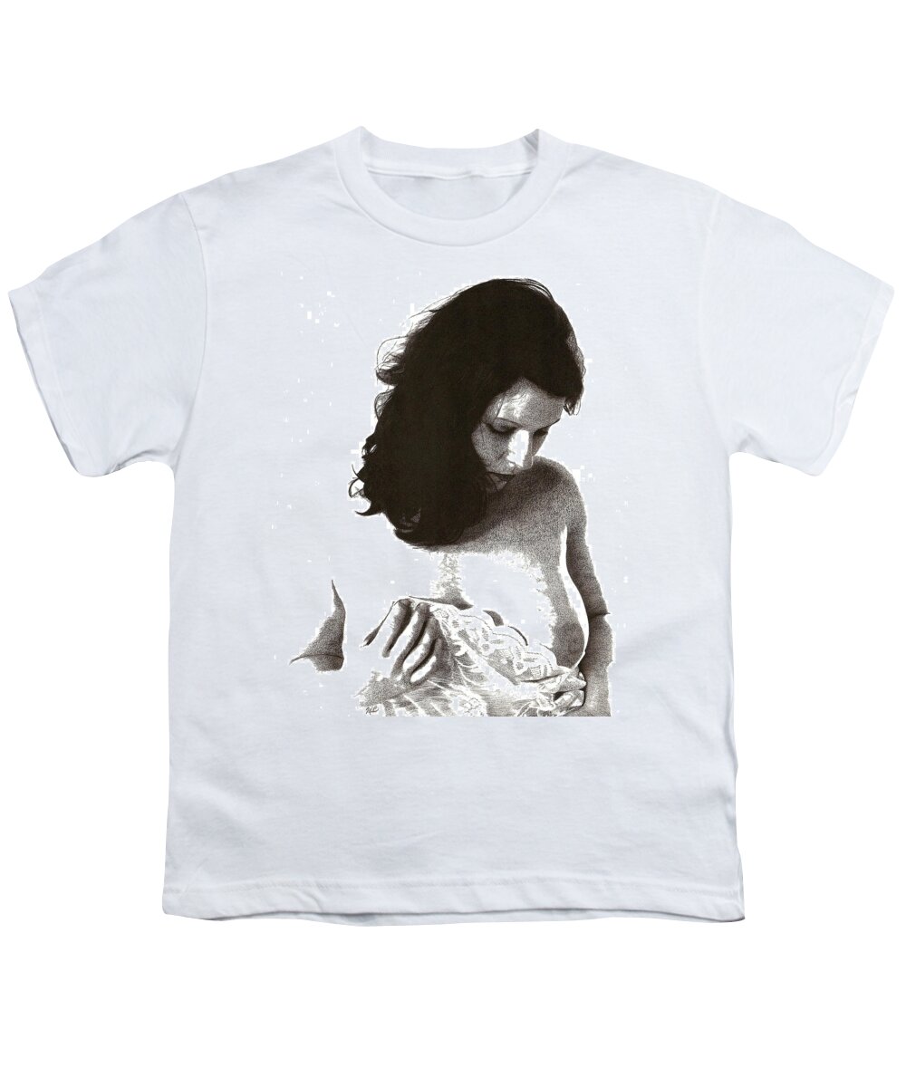 Breast Youth T-Shirt featuring the drawing Ryli Morgan 3 by Mark Baranowski