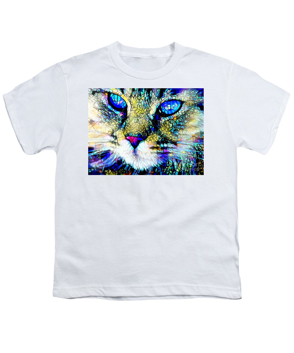Wingsdomain Youth T-Shirt featuring the photograph Sapphire The Opulent Cat in Contemporary Vibrant Colors 20200926 v3 by Wingsdomain Art and Photography