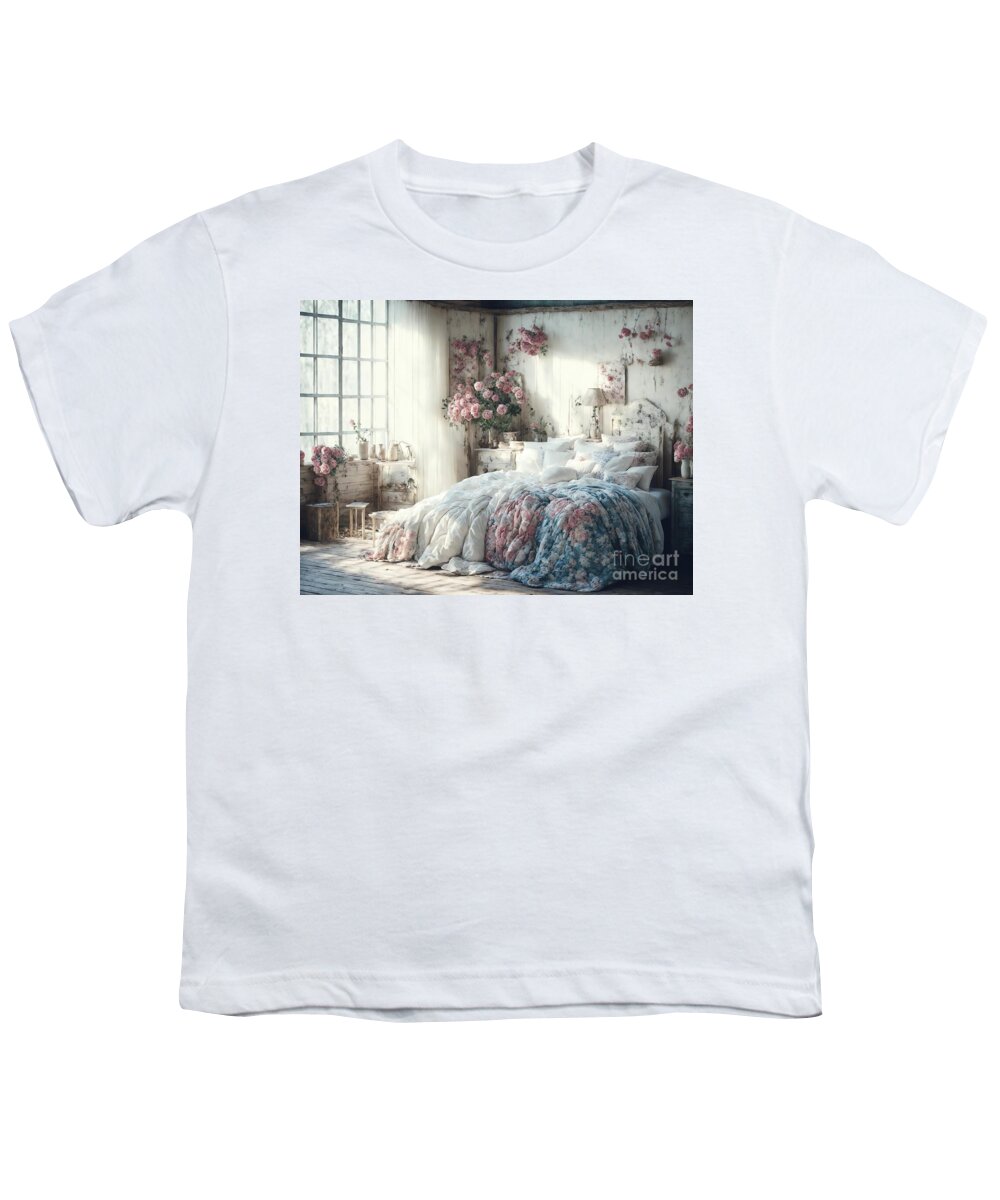 Ai Art Youth T-Shirt featuring the digital art Shabby Chic Bedroom by Michelle Meenawong