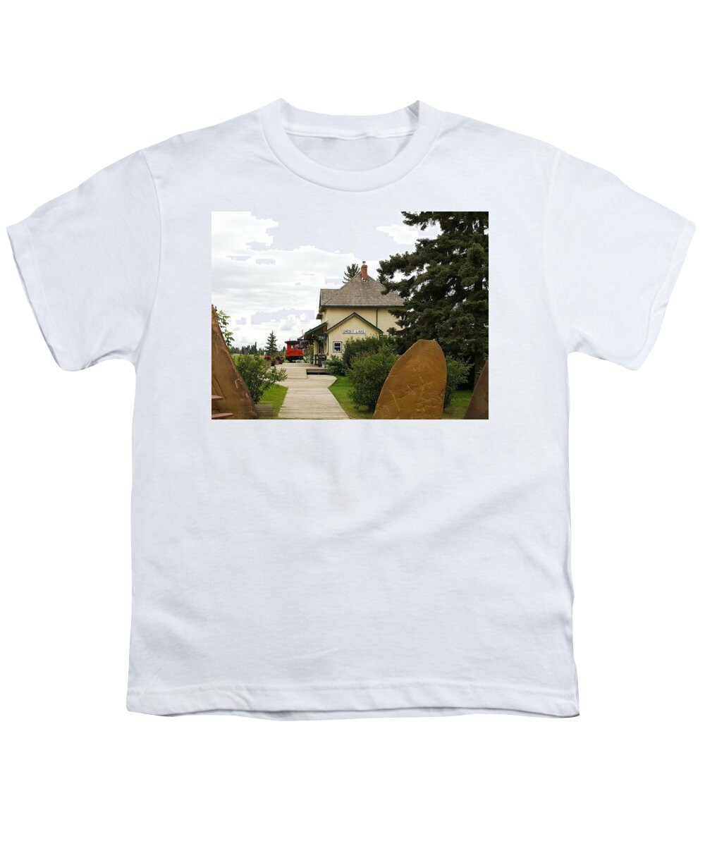 Smoky Lake Youth T-Shirt featuring the photograph Smoky Lake train station by Lisa Mutch