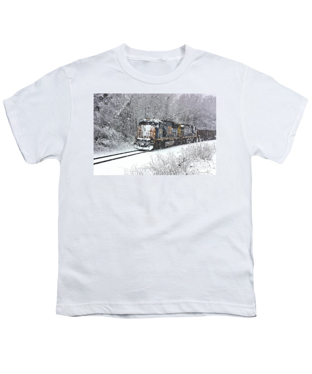 Snow And Trains Youth T-Shirt featuring the photograph Snow and Steel 3 by Rick Lipscomb