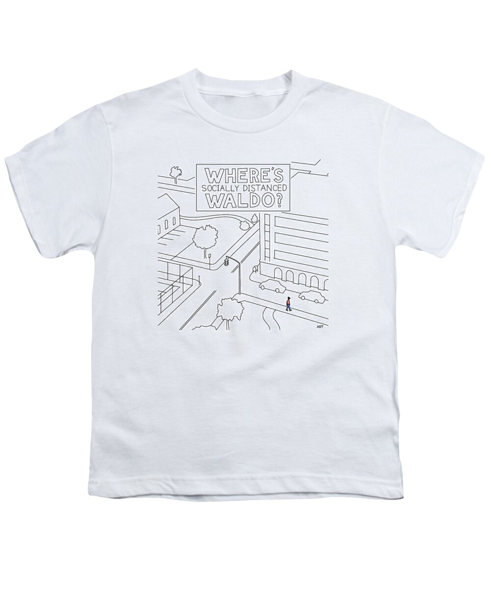 Captionless Youth T-Shirt featuring the drawing Social Distanced Waldo by Adam Douglas Thompson
