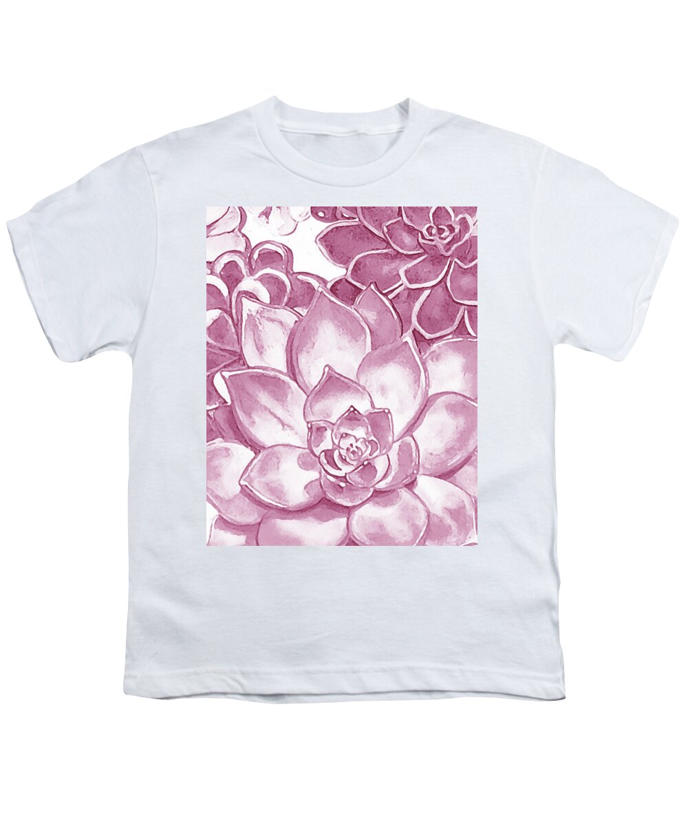 Succulent Youth T-Shirt featuring the painting Soft Pink Succulent Plants Garden Watercolor Interior Art VI by Irina Sztukowski