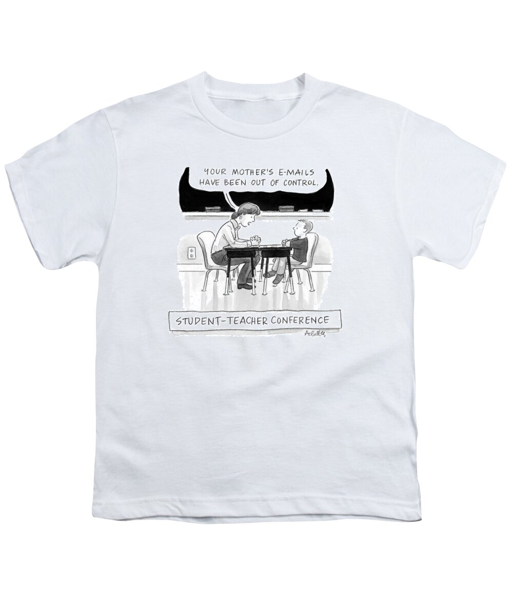 Captionless Youth T-Shirt featuring the drawing Student Teacher Conference by Pat Achilles