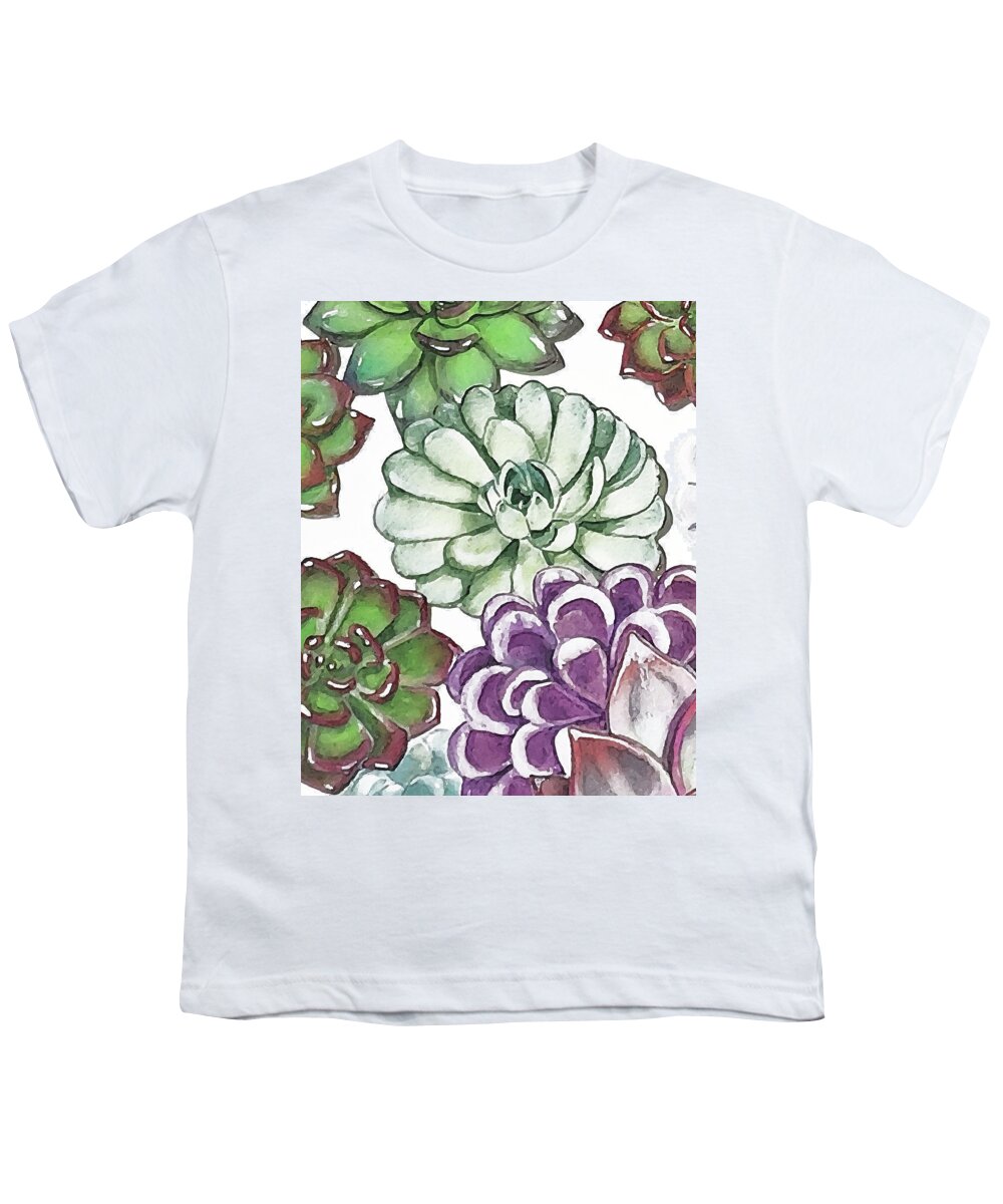 Succulent Youth T-Shirt featuring the painting Succulent Plants On White Wall Contemporary Garden Design IX by Irina Sztukowski