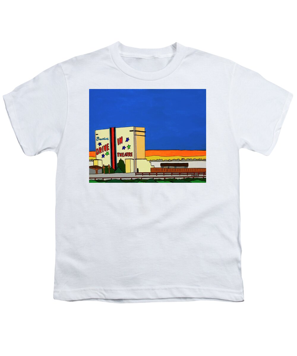 Sunrise Drive-in Valley Stream Movies Youth T-Shirt featuring the painting Sunrise Drive In by Mike Stanko