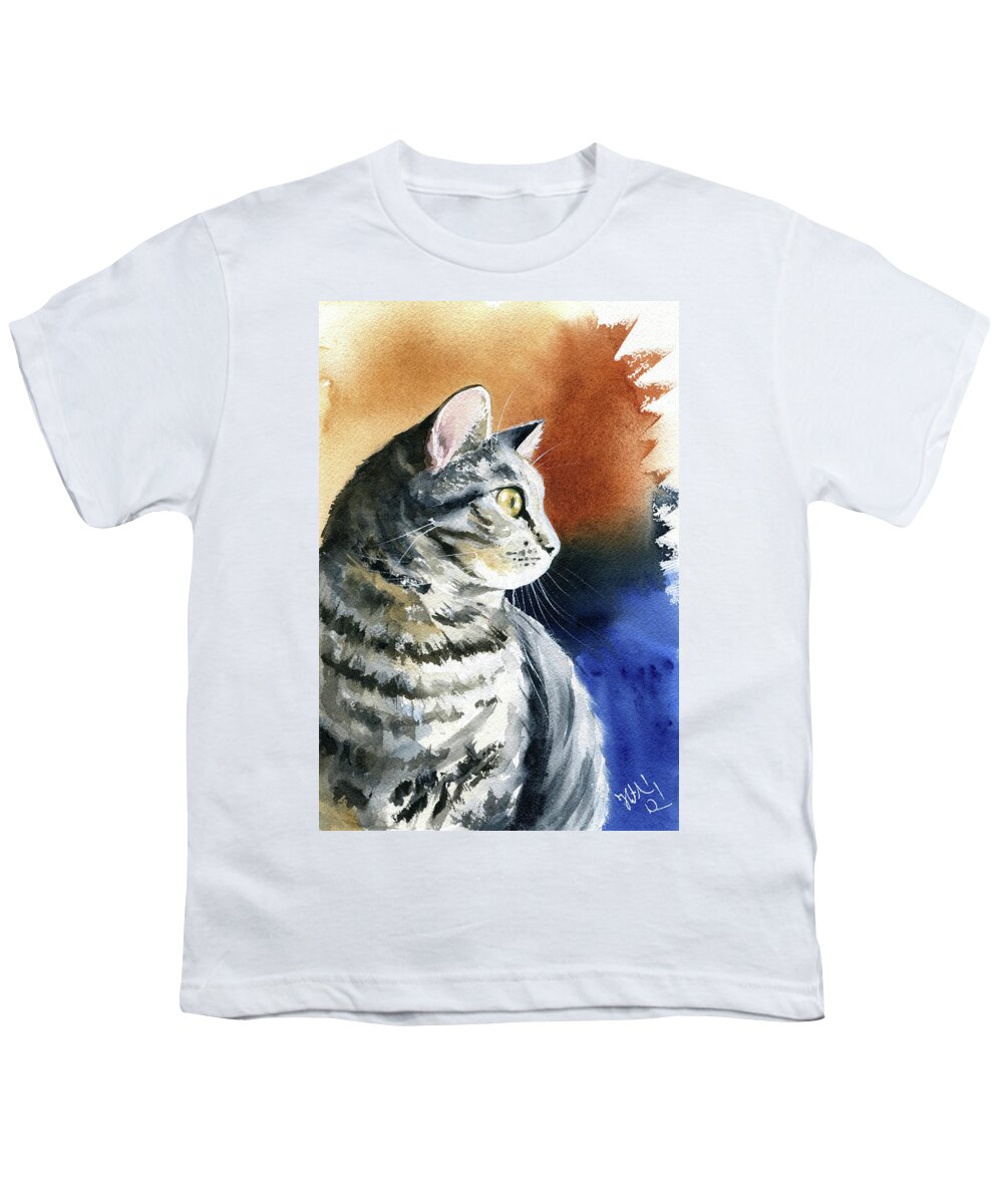 Tabby Youth T-Shirt featuring the painting Tabby Cat Portrait by Dora Hathazi Mendes