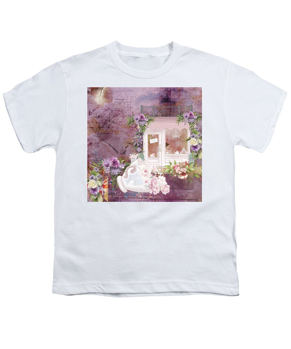 Nickyjameson Youth T-Shirt featuring the mixed media Tea Shop Times by Nicky Jameson