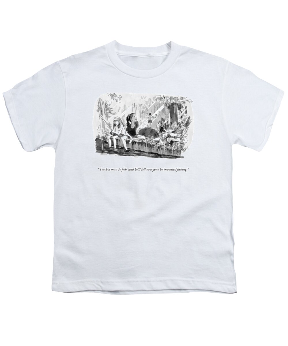 “teach A Man To Fish Youth T-Shirt featuring the drawing Teach A Man To Fish by Sofia Warren