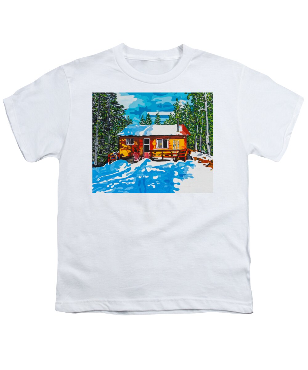 Landscape Youth T-Shirt featuring the painting The Cabin by Artrophy Studios