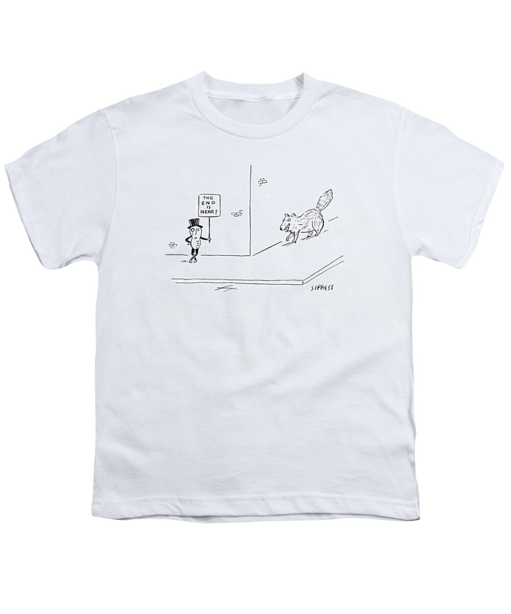 Captionless Youth T-Shirt featuring the drawing The End Is Near by David Sipress