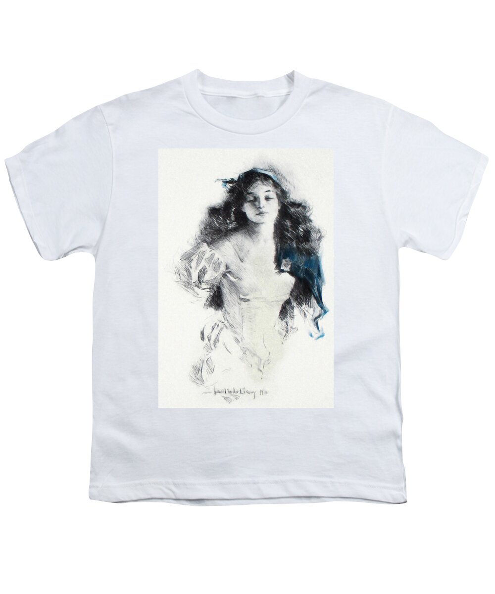 Howard Chandler Christy Youth T-Shirt featuring the drawing The Lady of the Lake Drawing Illustration Howard Chandler Christy 1910 by Movie Poster Prints