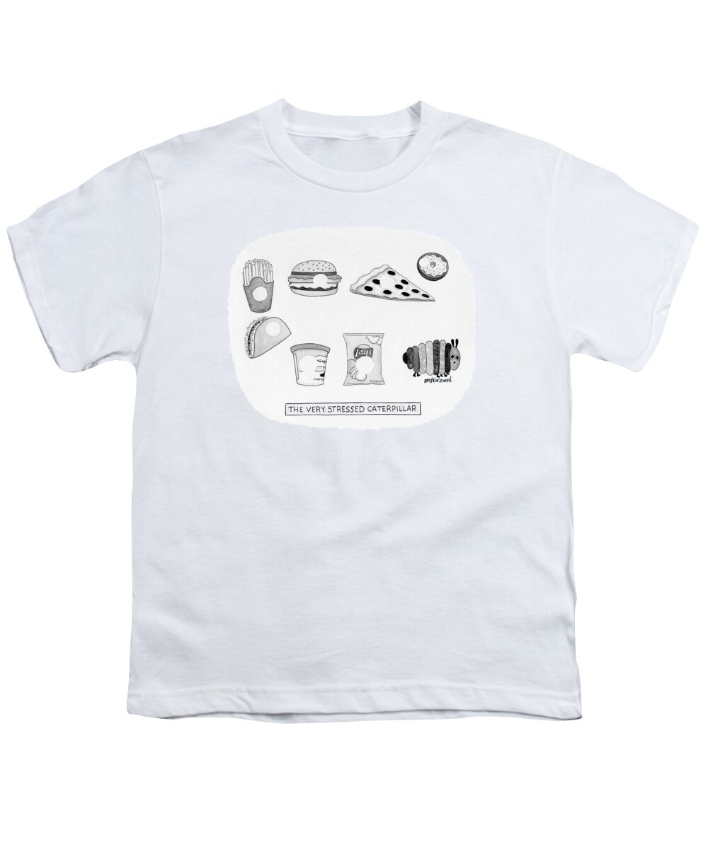 Captionless Youth T-Shirt featuring the drawing The Very Stressed Caterpillar by Amy Kurzweil
