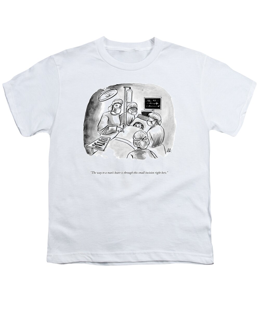 A23797 Youth T-Shirt featuring the drawing The Way To A Man's Heart by Ali Solomon