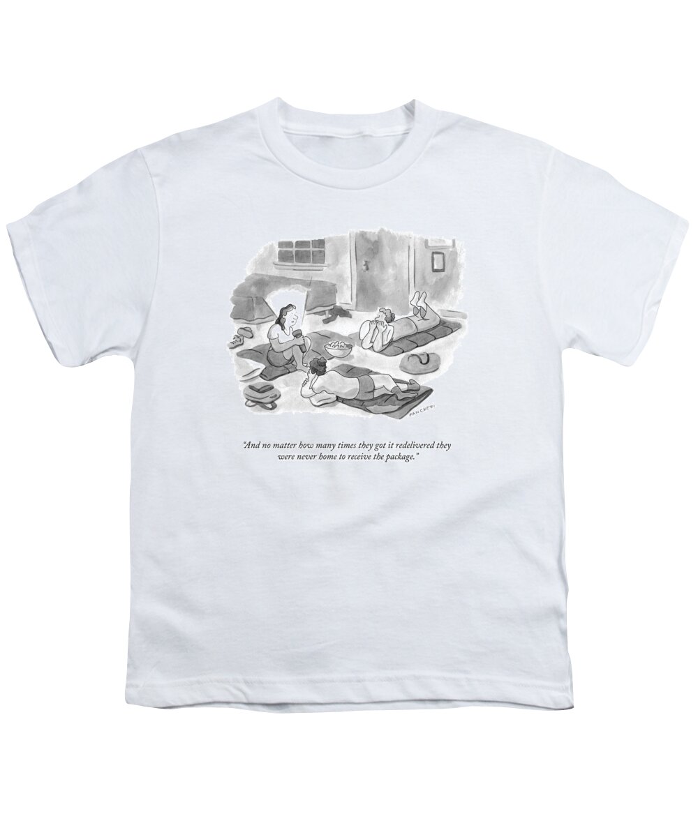 and No Matter How Many Times They Got It Redelivered They Were Never Home To Receive The Package. Spooky Youth T-Shirt featuring the drawing They Were Never Home by Drew Panckeri