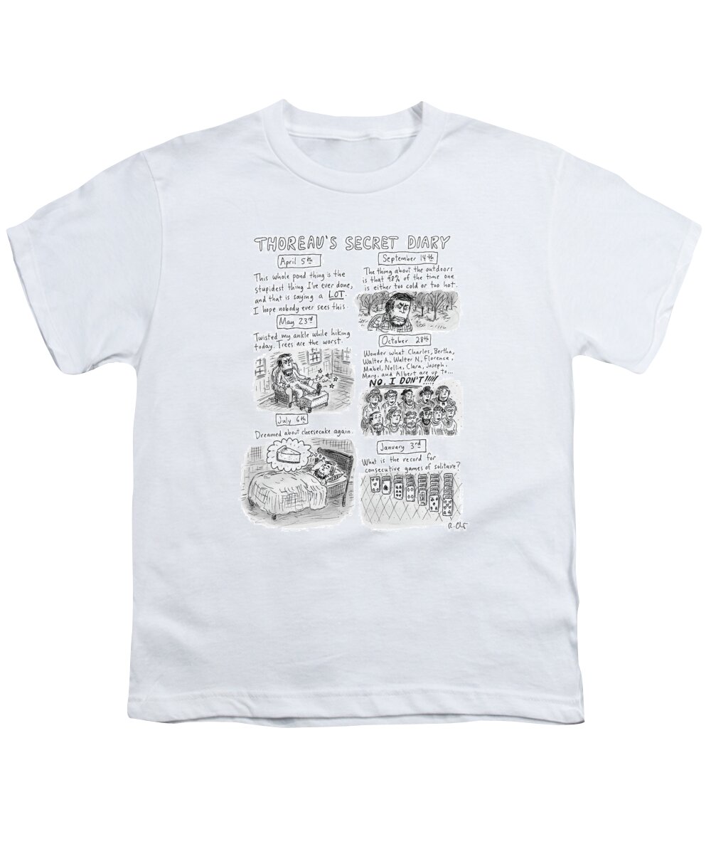 Captionless Youth T-Shirt featuring the drawing Thoreaus Secret Diary by Roz Chast