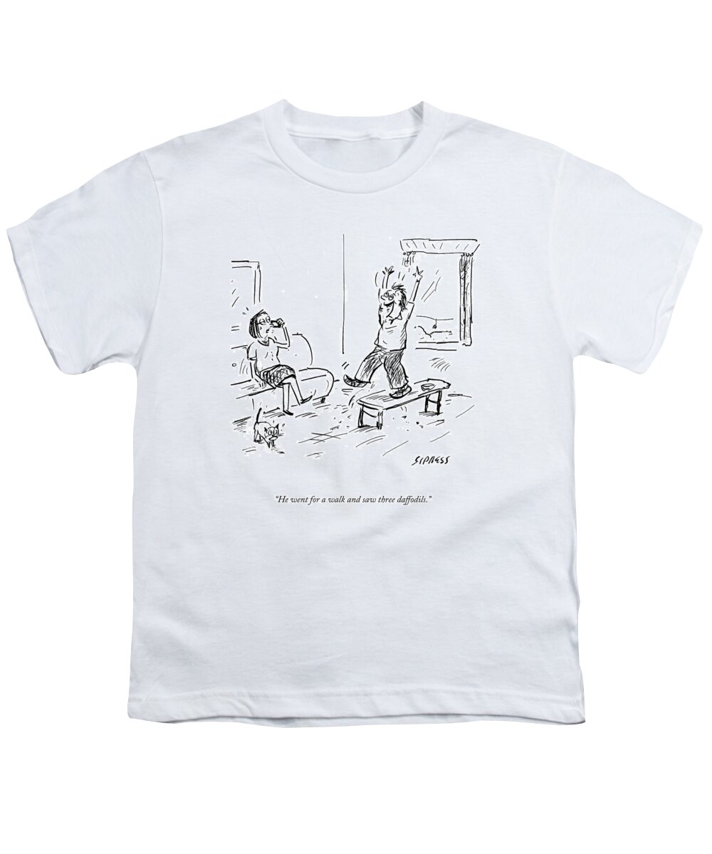 he Went For A Walk And Saw Three Daffodils. Youth T-Shirt featuring the drawing Three Daffodils by David Sipress