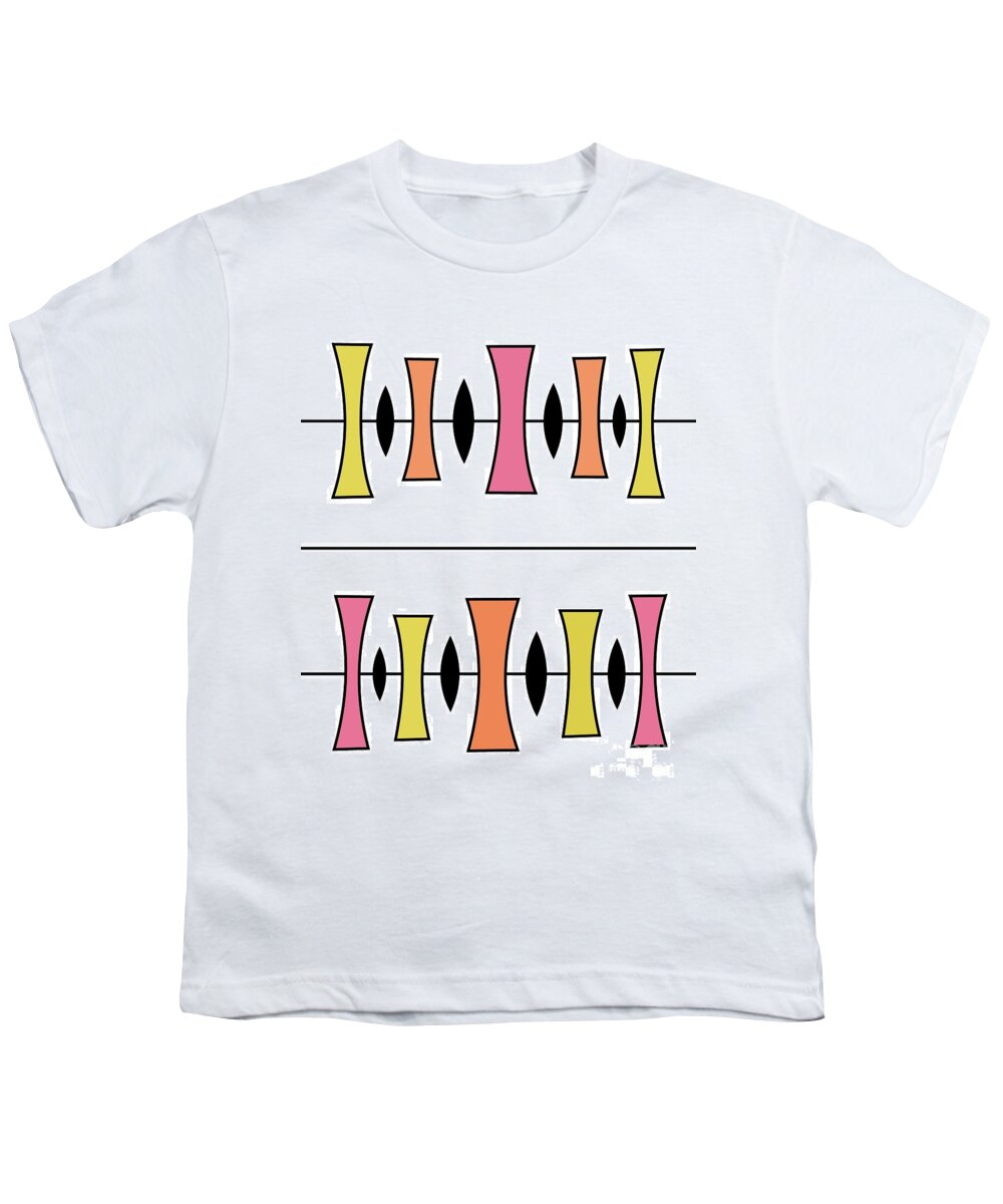 Mid Century Modern Youth T-Shirt featuring the digital art Trapezoids in Pink, Melon and Yellow by Donna Mibus