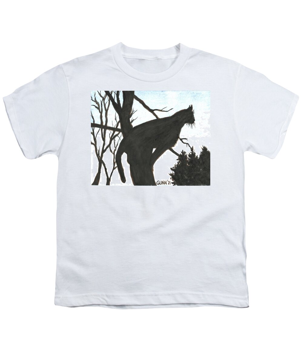 Cat Youth T-Shirt featuring the painting Twilight Hunter by Katrina Gunn