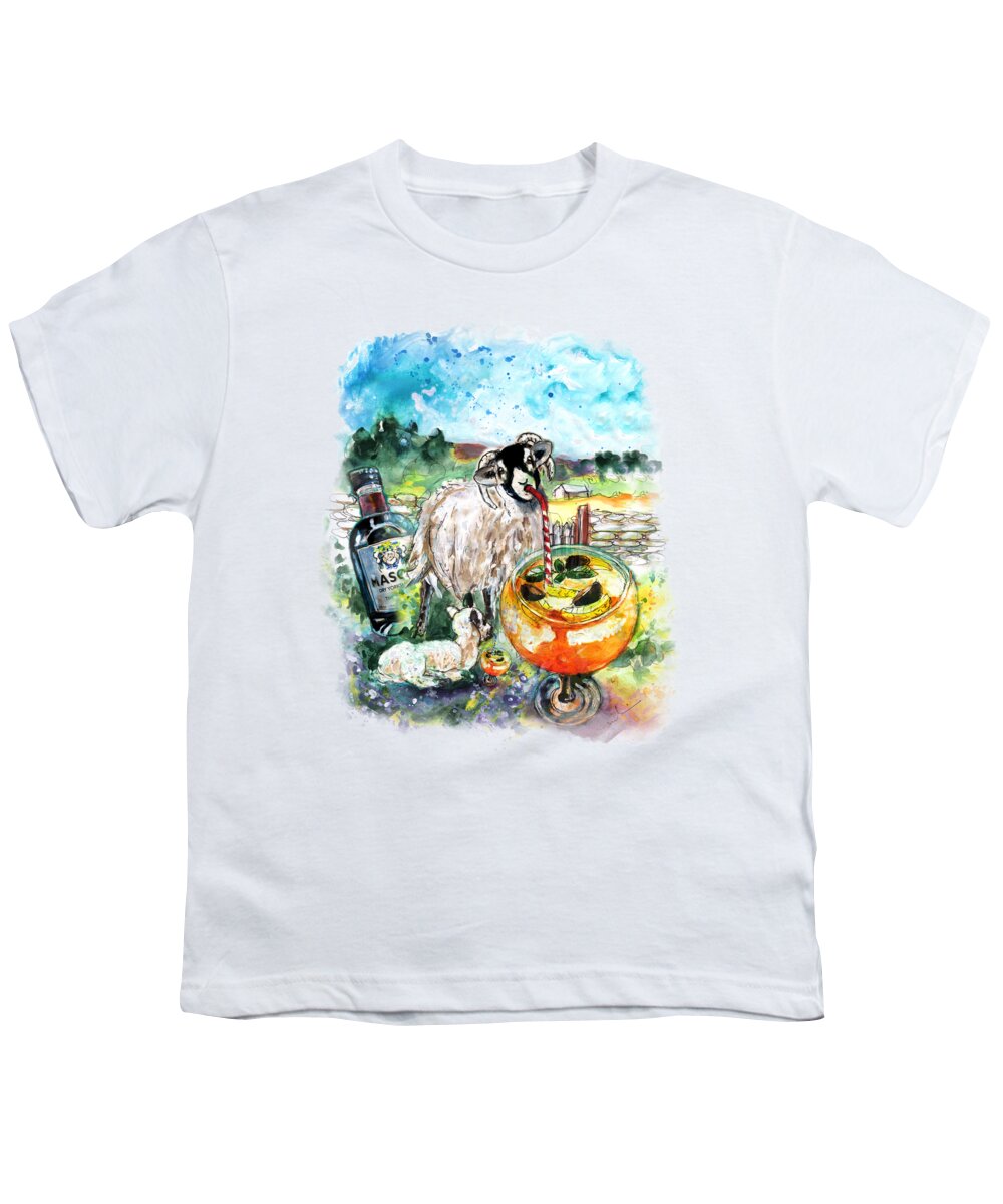 Travel Youth T-Shirt featuring the painting Two Yorkshire Sheep To The Wind by Miki De Goodaboom