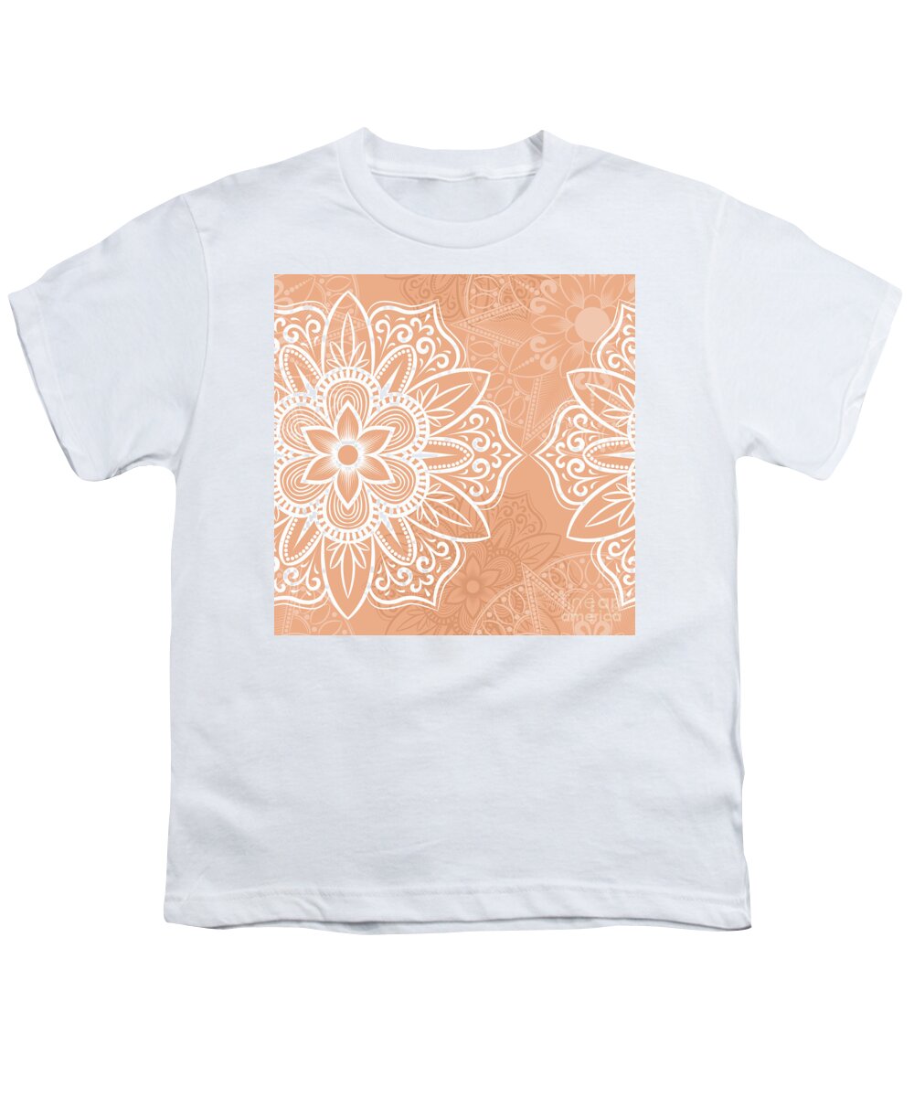 Colorful Youth T-Shirt featuring the digital art Valaria - Artistic White Mandala Pattern by Sambel Pedes