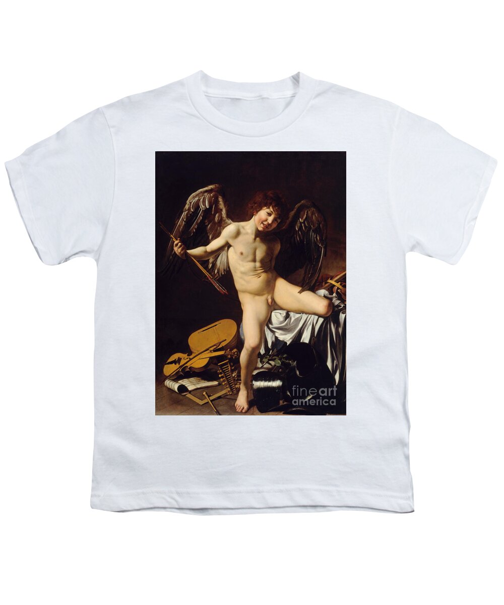 Amor Victorious Youth T-Shirt featuring the painting Victorious Cupid by Michelangelo Merisi da Caravaggio