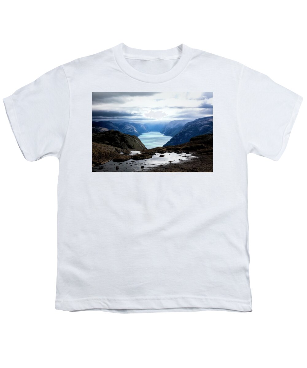 Norway Youth T-Shirt featuring the photograph View from the Top of Preikestolen The Pulpit Rock by Debra and Dave Vanderlaan