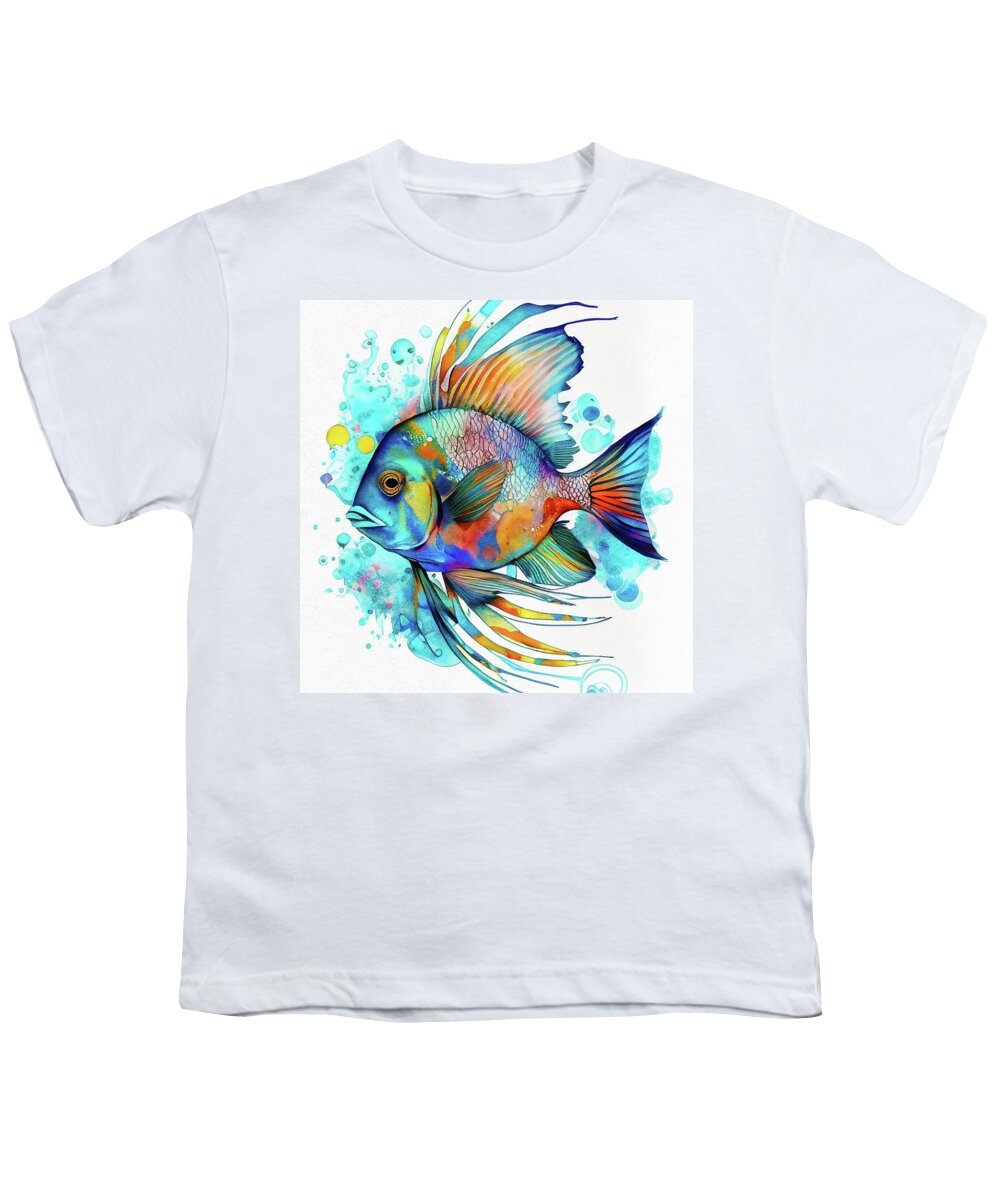 Fish Youth T-Shirt featuring the digital art Watercolor Animal 22 Colorful Tropical Fish by Matthias Hauser