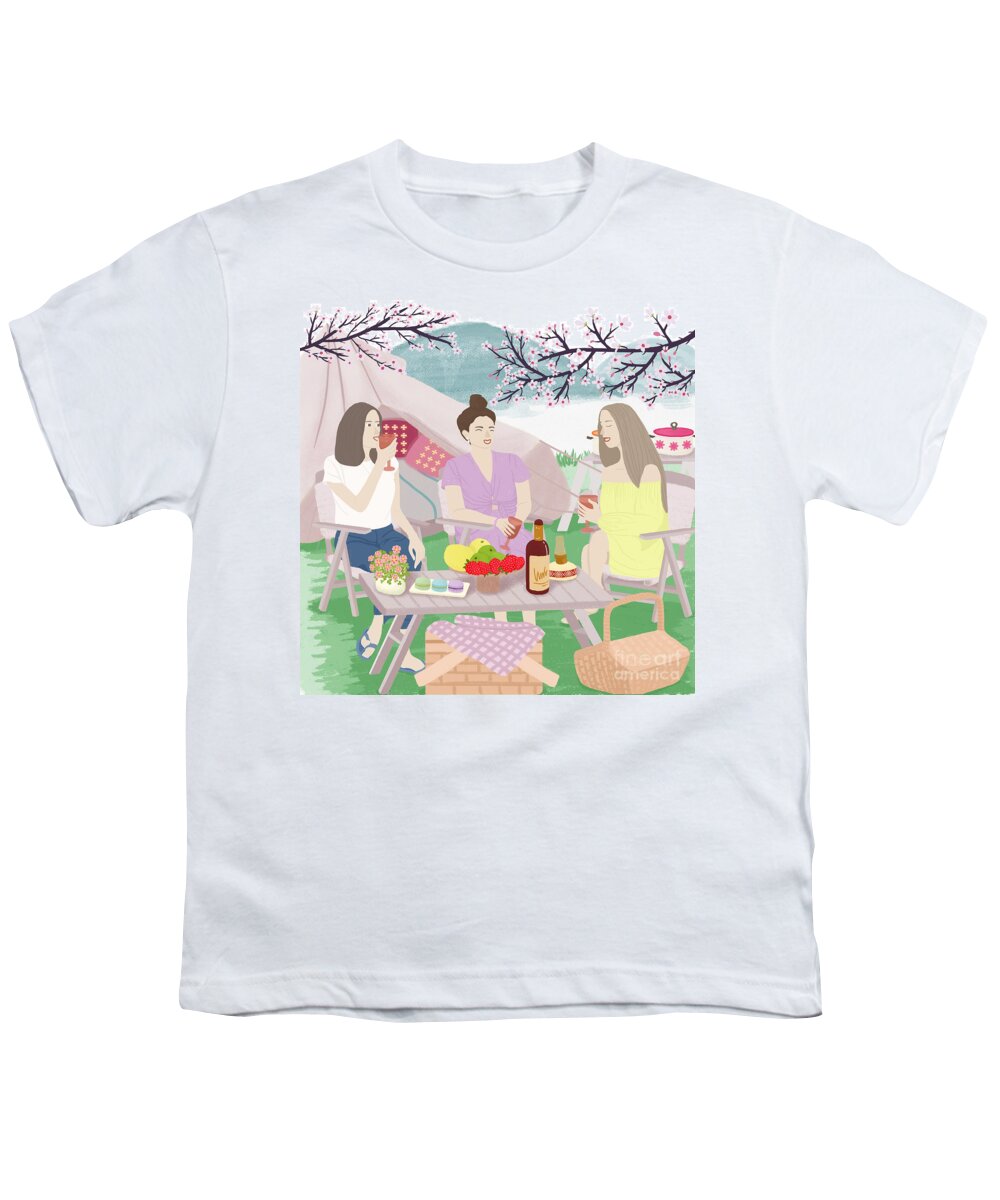 Nature Youth T-Shirt featuring the drawing We went camping together by Min Fen Zhu
