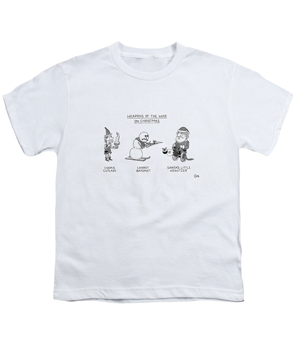 Captionless Youth T-Shirt featuring the drawing Weapons Of The War On Christmas by Tom Chitty
