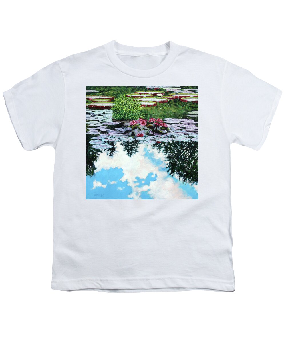 Garden Pond Youth T-Shirt featuring the painting Whatsoever Is Lovely by John Lautermilch