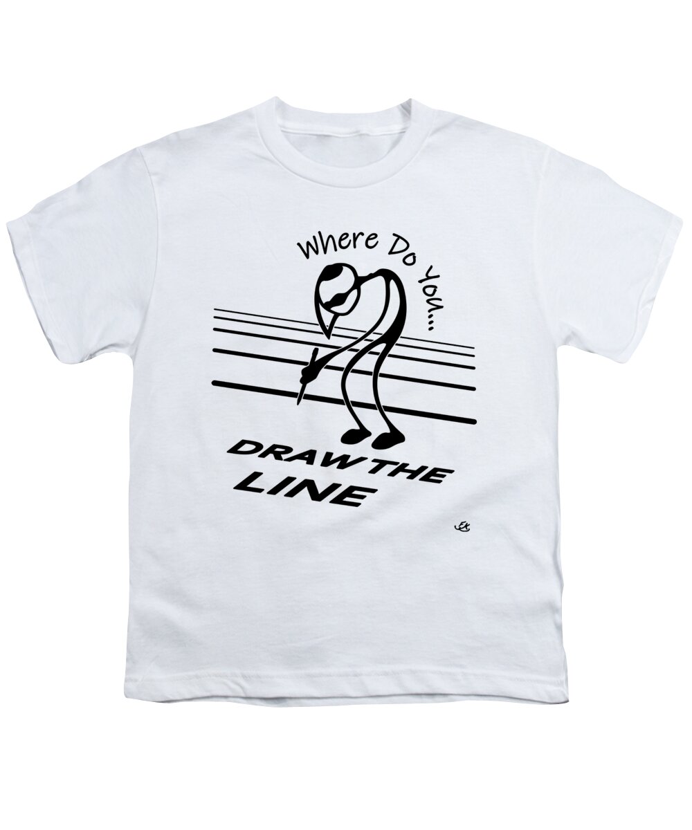 Stick Figure Youth T-Shirt featuring the drawing Where Do You Draw the Line by Franklin Kielar