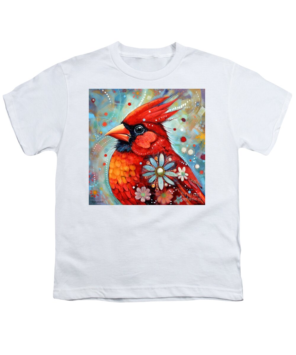Nothern Cardinal Youth T-Shirt featuring the painting Whimsical Spring Cardinal by Tina LeCour