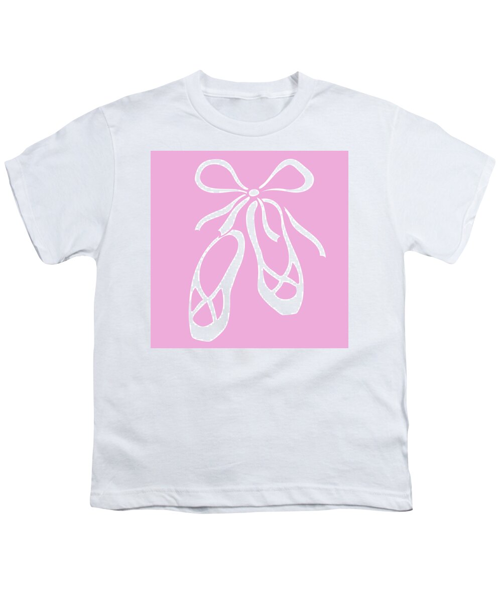 Ballet Youth T-Shirt featuring the painting White Ballet Slippers On Baby Pink by Irina Sztukowski