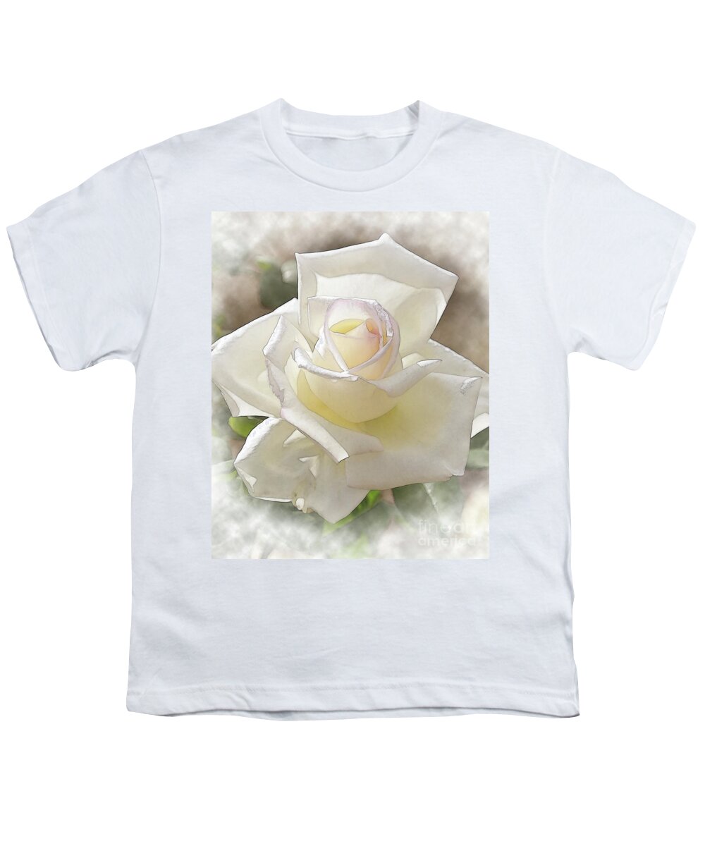 White-rose Youth T-Shirt featuring the digital art White Rose Bloom In Watercolor by Kirt Tisdale