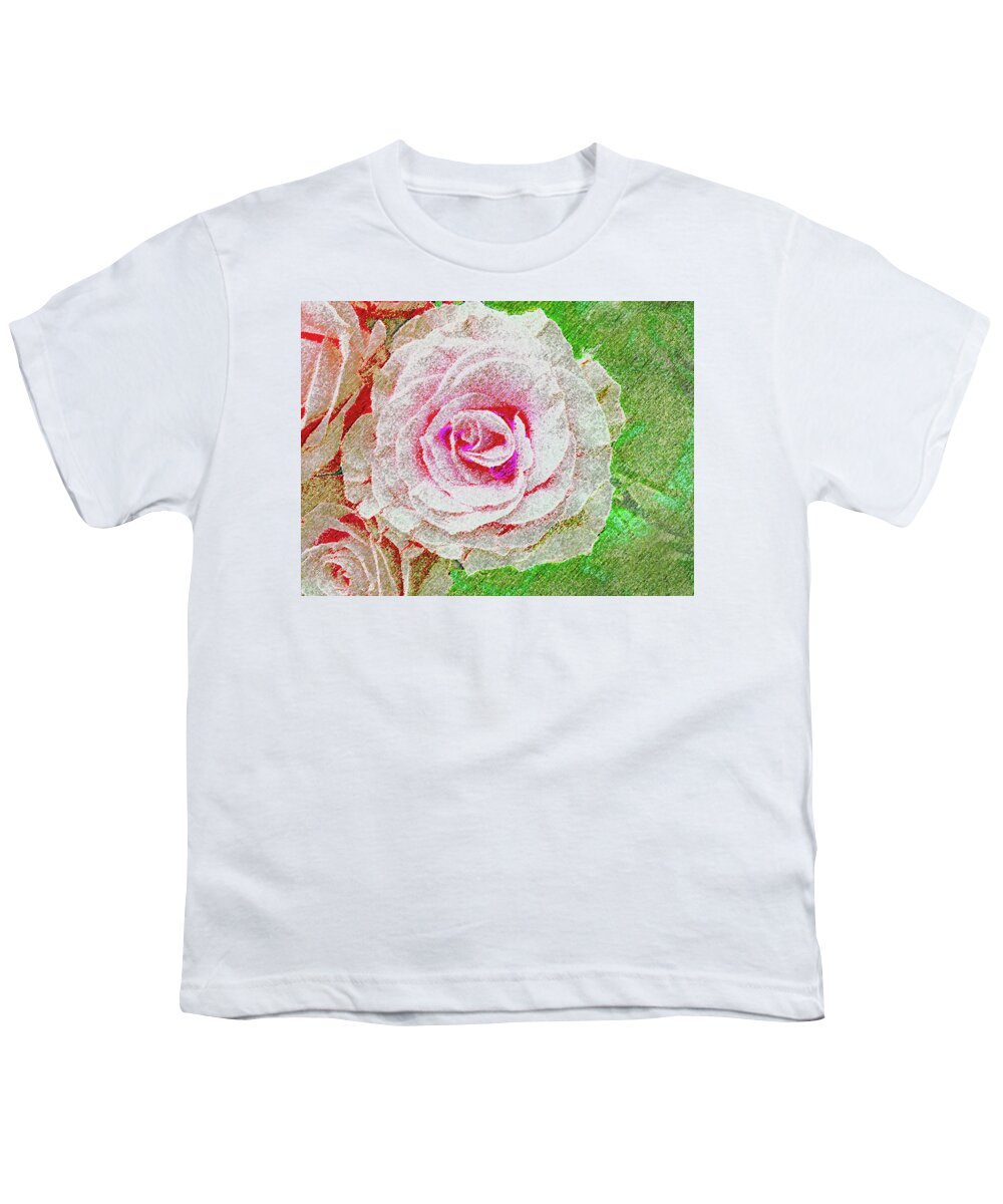 Rose Youth T-Shirt featuring the photograph White Rose in Pink and Green by Corinne Carroll