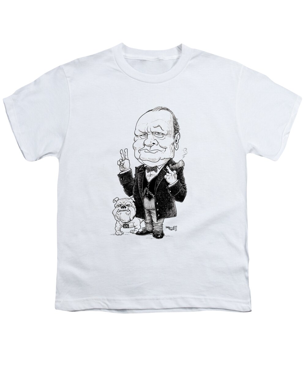 Mikescottdraws Youth T-Shirt featuring the drawing Winston Churchill by Mike Scott