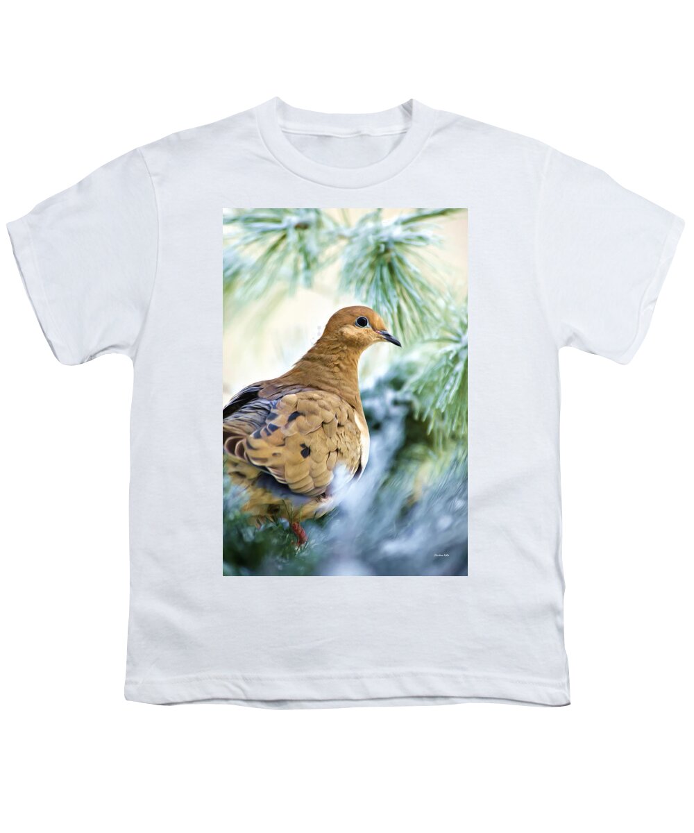 Dove Youth T-Shirt featuring the mixed media Winter Bird Mourning Dove by Christina Rollo